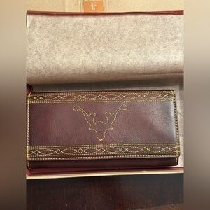 Frye Brown Leather Wallet with Gold Stitching